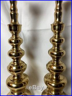 Pair Vintage Mosaik Tall Solid Brass Church Candlestick Candle Holder 17 3/4