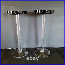 Pair Vintage Orrefors Sweden Crystal Candle Pillar Candlesticks Holders 12 Tall