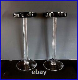 Pair Vintage Orrefors Sweden Crystal Candle Pillar Candlesticks Holders 12 Tall