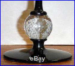 Pair Vintage Pairpoint Black Amethyst Glass Candlesticks Clear Controlled Bubble