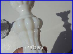 Pair Vintage Portieux Vallerysthal Milk Glass Lg Candlesticks 10 Excellent
