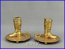 Pair Vintage Ralph Lauren Brass Polo Equestrian Riding Boot Candle Stick Holders
