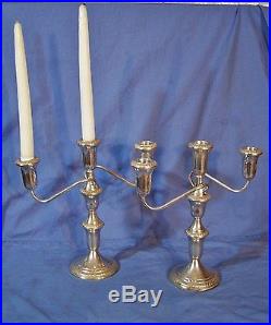 Pair Vintage STERLING SILVER Candlesticks Candelabra Signed 3 Light Socket 10