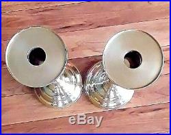 Pair Vintage Sarreid Adjustable Brass Push-Up Candlestick Holders + Shell Covers