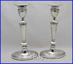 Pair Vintage Solid Sterling Silver Regency Style Oval Base Candlesticks 8 Tall