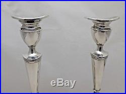 Pair Vintage Solid Sterling Silver Regency Style Oval Base Candlesticks 8 Tall