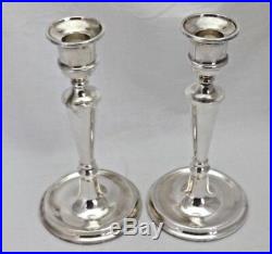 Pair Vintage Solid Sterling Silver Round Base Candlesticks 20 cm Tall