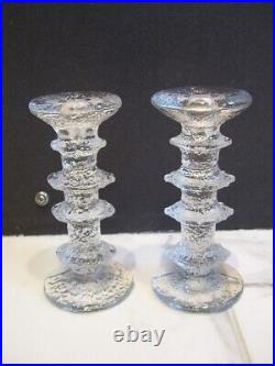 Pair Vintage Timo Sarpaneva Littala Festivo Glass Candlesticks Finland 4 Ring 7