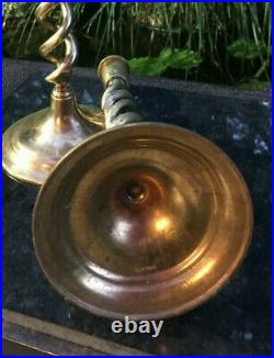 Pair Vintage Twist Open Spiral Solid Brass Candlesticks- England