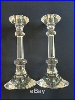 Pair Vintage Val St Lambert Crystal Candlesticks Chand Ingo Clair Maurer Pattern