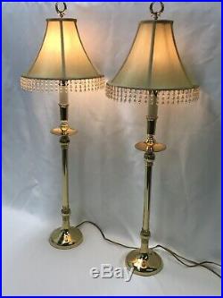Pair Vtg Brass Candlestick Table Lamps Mid Century Hollywood Regency Buffet Tall