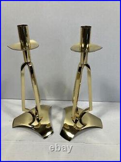 Pair Vtg Mid Century Modern Catholic Church Altar Candle Sticks Holders 12H