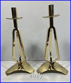 Pair Vtg Mid Century Modern Catholic Church Altar Candle Sticks Holders 12H