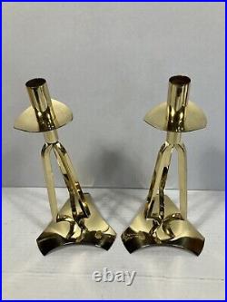 Pair Vtg Mid Century Modern Catholic Church Altar Candle Sticks Holders 12H