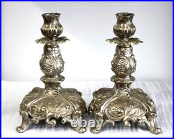 Pair of 1940's Ornate Vintage Silver Plated Candle Stick Holders 7.5 Tall