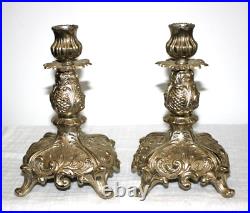 Pair of 1940's Ornate Vintage Silver Plated Candle Stick Holders 7.5 Tall