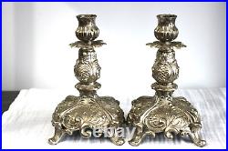 Pair of 1940's Ornate Vintage Silver Plated Candle Stick Holders 7.5 Tall