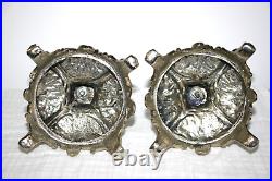 Pair of 1940's Ornate Vintage Silver Plated Candle Stick Holders 7.5 Tall