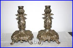 Pair of 1940's Ornate Vintage Silver Plated Candle Stick Holders 7.5 Tall