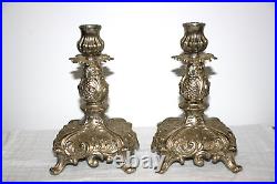 Pair of 1940's Ornate Vintage Silver Plated Candle Stick Holders 7.5 Tall