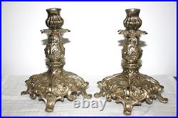 Pair of 1940's Ornate Vintage Silver Plated Candle Stick Holders 7.5 Tall