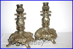 Pair of 1940's Ornate Vintage Silver Plated Candle Stick Holders 7.5 Tall