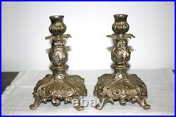 Pair of 1940's Ornate Vintage Silver Plated Candle Stick Holders 7.5 Tall