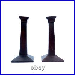 Pair of 2 Antique BRITISH ARTS & CRAFTS Solid Wood Candlesticks c1910 Vintage