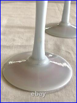 Pair of 2 Rare Vtg Pairpoint Glass Glossy Peachblow Taper Candlestick Holders
