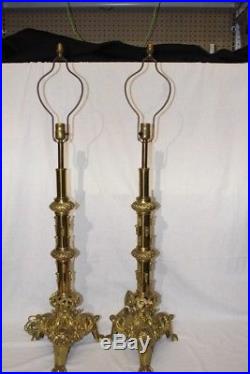 Pair of 2 Vintage Brass CHURCH ALTAR CANDLESTICKS Made Into 43 Lamps 1920