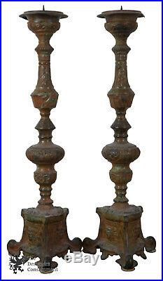 Pair of 2 Vintage Pricket Candlestick Holders Church Alter Candleabra Repousse