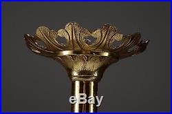 Pair of 20 Inch Tall Vintage Brass Altar Candlesticks with Foliate Pattern