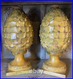 Pair of Acorn Candlestick Holders Vintage Painted Patina 31cm High Iron