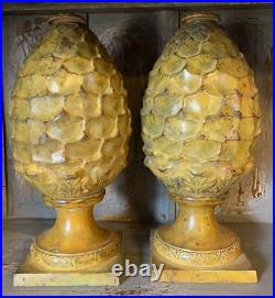 Pair of Acorn Candlestick Holders Vintage Painted Patina 31cm High Iron