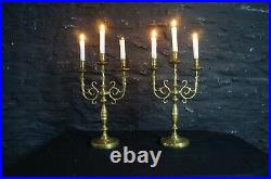 Pair of Antique Brass 3 Sconce Candelabra Vintage Candlesticks Candle Stands