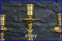 Pair of Antique Brass 3 Sconce Candelabra Vintage Candlesticks Candle Stands