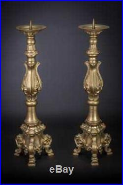 Pair of Candlesticks 2 Candle Holders Gilt Vintage French Gilded Bronze 18