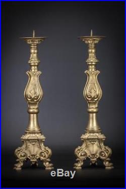 Pair of Candlesticks 2 Candle Holders Gilt Vintage French Gilded Bronze 18
