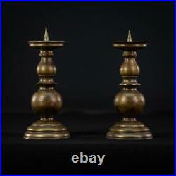 Pair of Candlesticks Two Pricket Bronze Vintage Candle Holders 2 Gothic 7.1