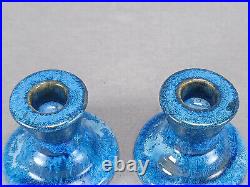 Pair of Fulper Art Pottery Blue Crystalline Glaze Candle Sticks C. 1929-1934