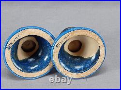 Pair of Fulper Art Pottery Blue Crystalline Glaze Candle Sticks C. 1929-1934