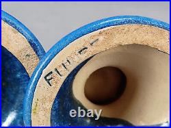 Pair of Fulper Art Pottery Blue Crystalline Glaze Candle Sticks C. 1929-1934