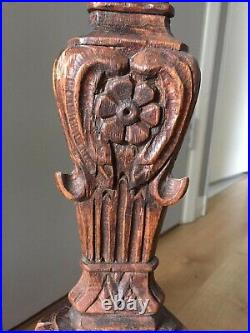 Pair of Hand Carved Wood Candle Holders, Candlesticks