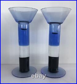Pair of Kerttu Nurminen Nuutajarvi Glass Candlesticks Pop Art Op Art Modern