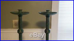 Pair of Large VINTAGE Asian Footed Temple Candle Sticks / Holders 17 1/2'