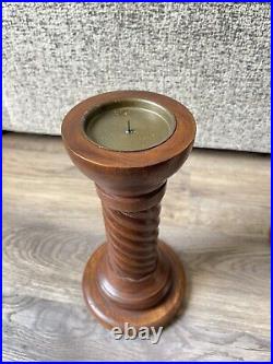 Pair of Large Vintage Solid Wood/Brass Barley Twist Debenhams Candlesticks