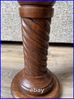 Pair of Large Vintage Solid Wood/Brass Barley Twist Debenhams Candlesticks