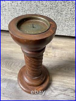 Pair of Large Vintage Solid Wood/Brass Barley Twist Debenhams Candlesticks