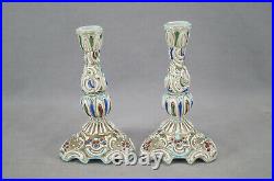 Pair of Nippon Multicolor Raised Enamel Small Size Candle Sticks Candle Holders