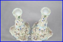 Pair of Nippon Multicolor Raised Enamel Small Size Candle Sticks Candle Holders